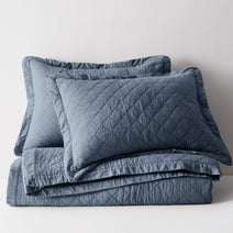 100% Cotton Ruffled Quilt Set with Diamond Pattern