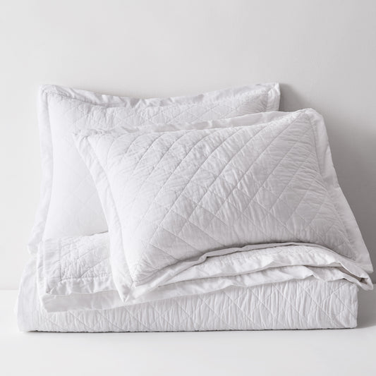100% Cotton Ruffled Quilt Set with Diamond Pattern