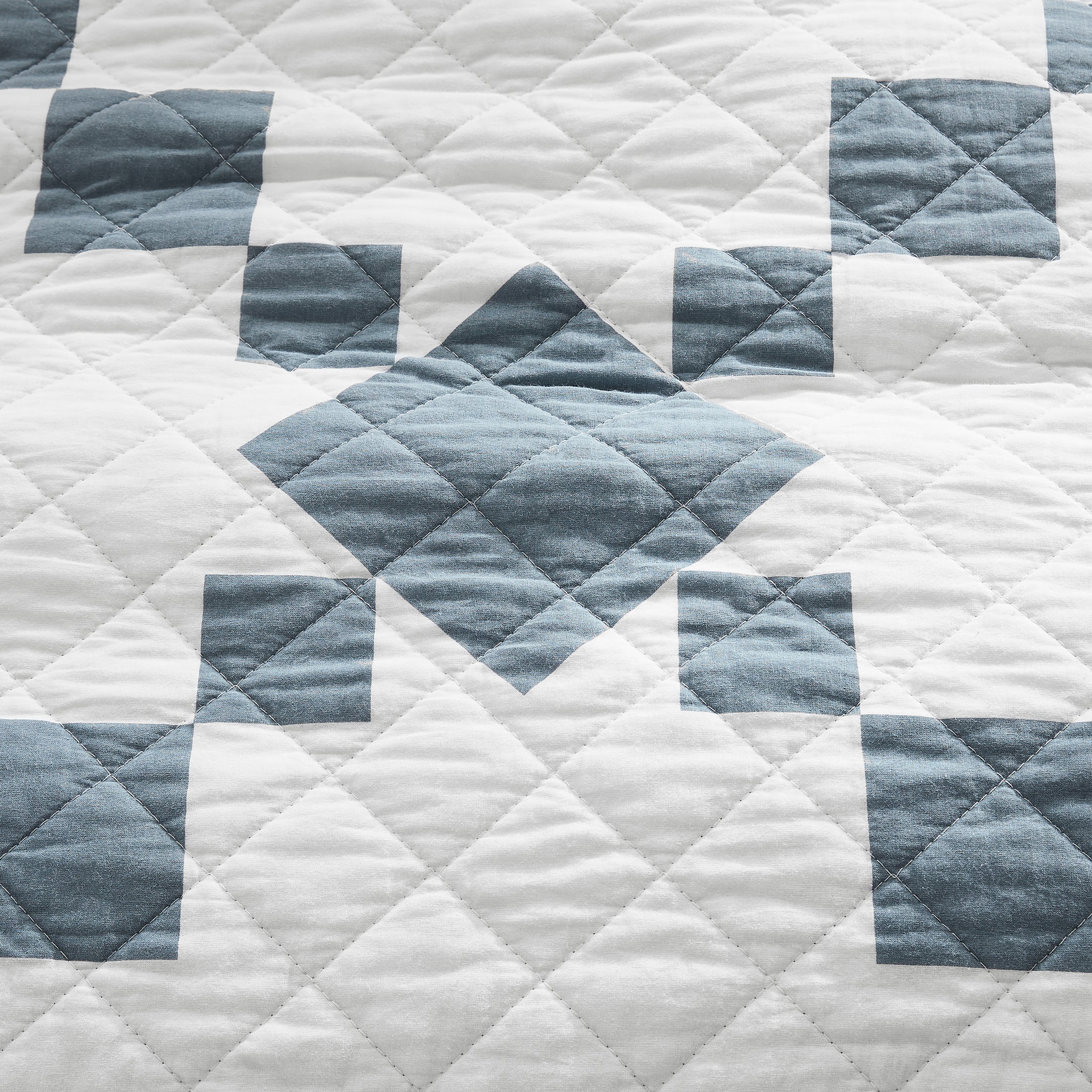 100% Cotton Vintage Farmhouse Block Print Quilt (Red/Blue)