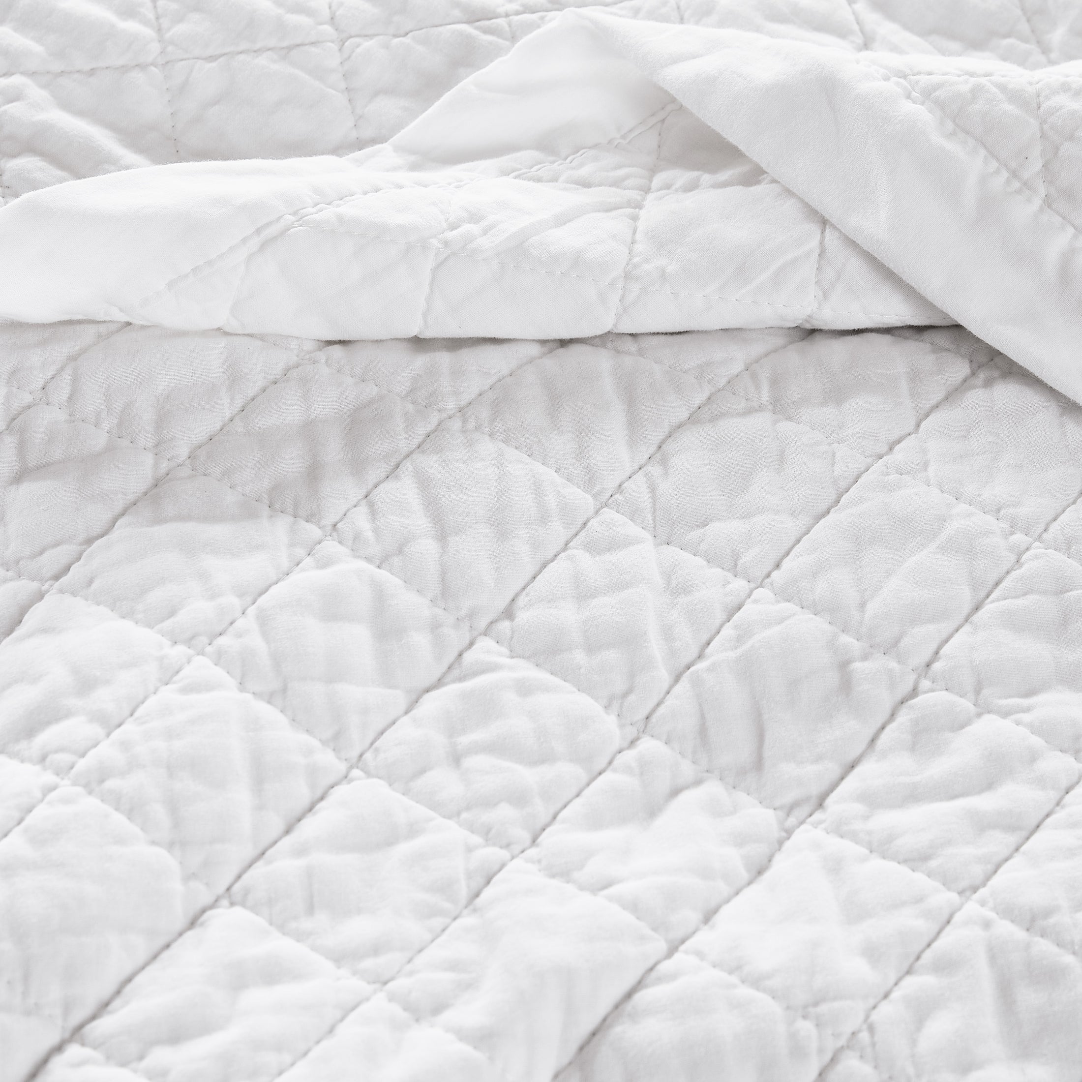 100% Cotton Ruffled Quilt Set with Diamond Pattern