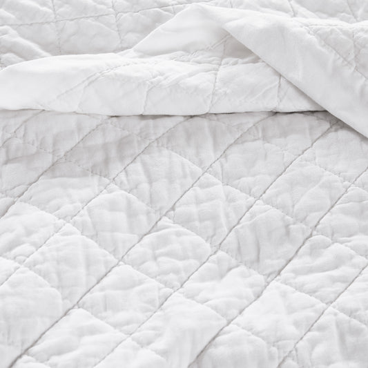100% Cotton Ruffled Quilt Set with Diamond Pattern