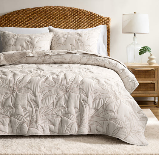 WDCOZY Leaf Embroidered Quilt Set Farmhouse Decor