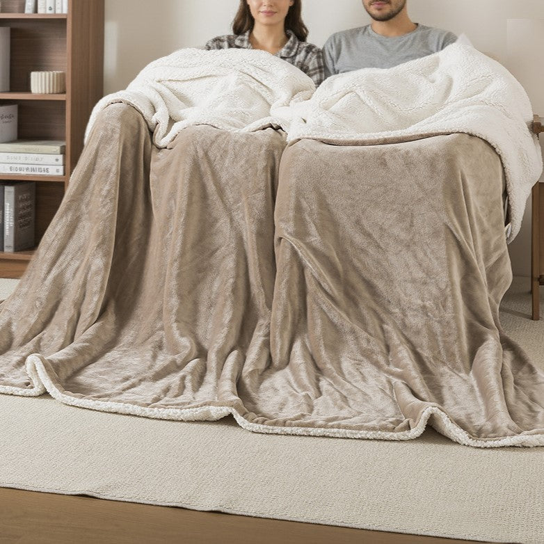 Reversible Sherpa Fleece Throw Blanket