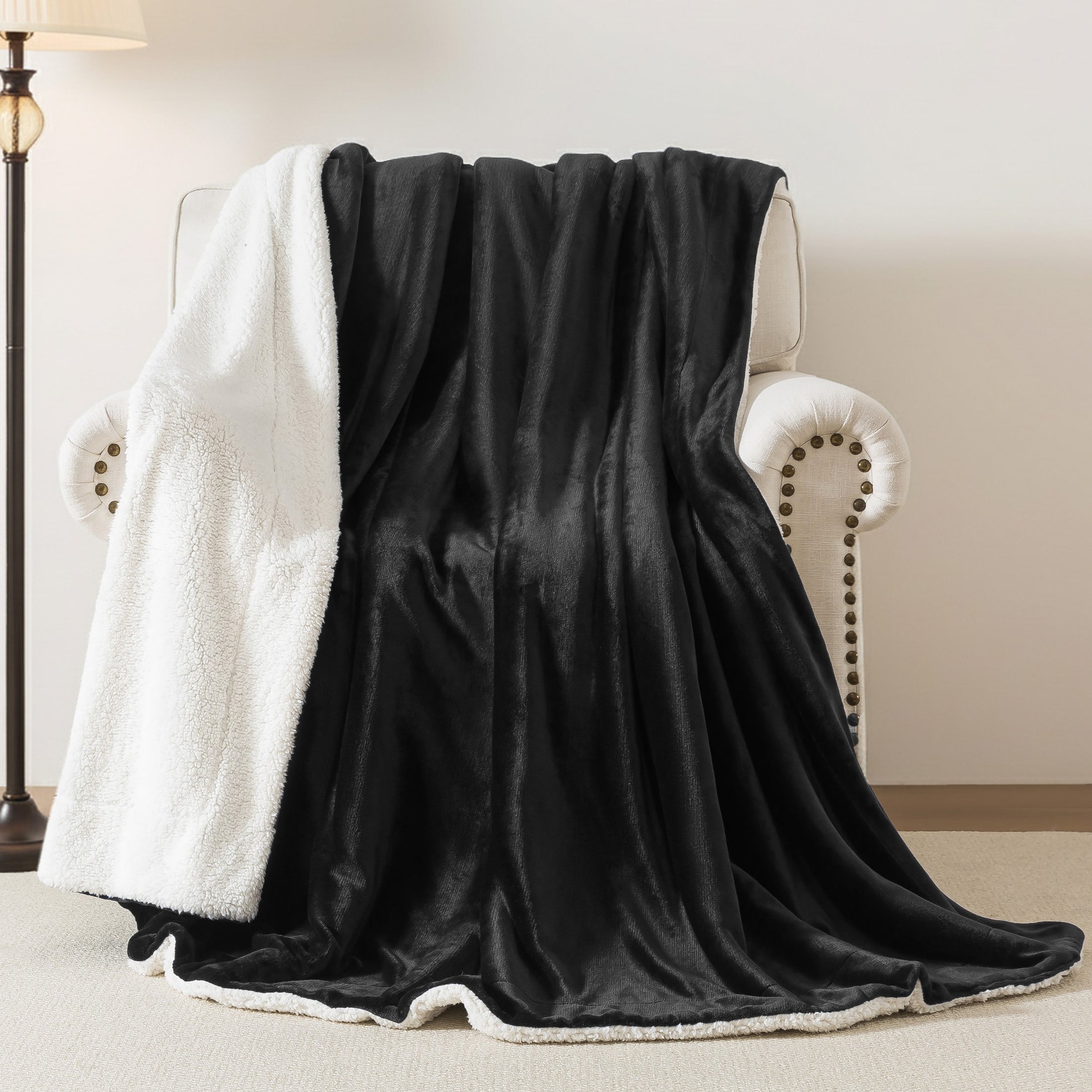 Reversible Sherpa Fleece Throw Blanket
