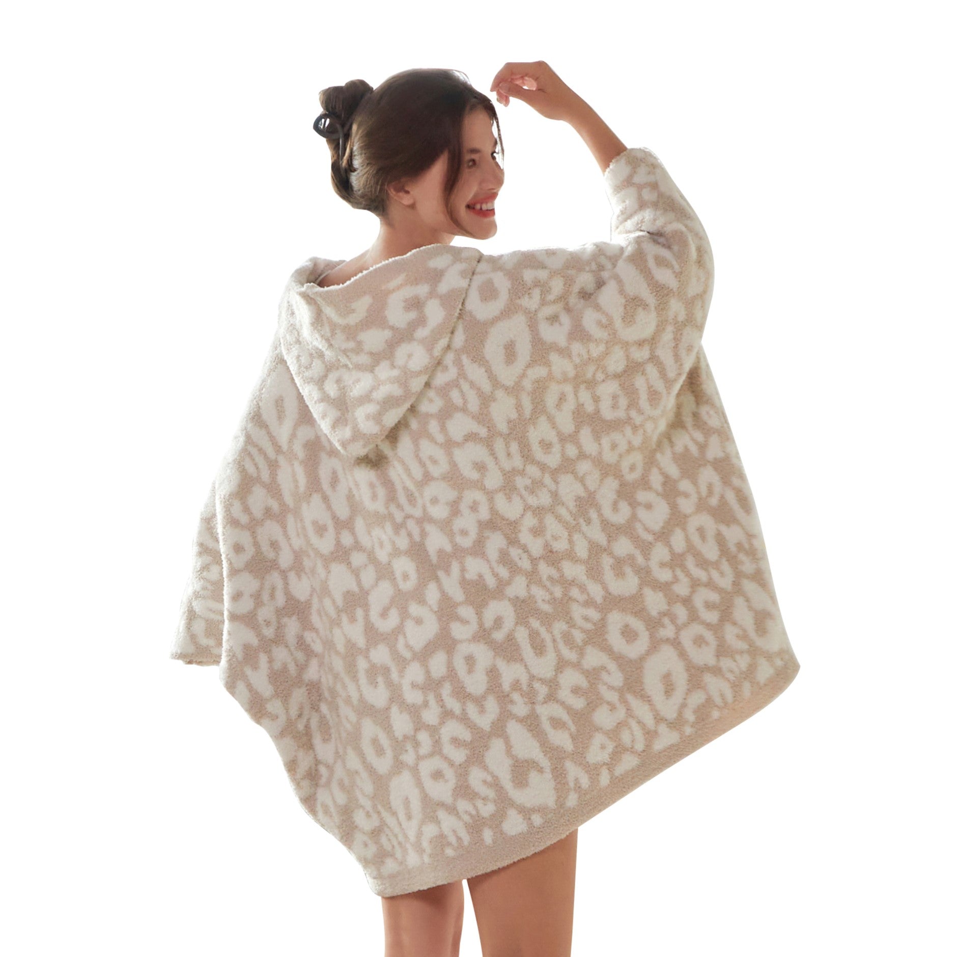 Wearable Hoodie Blanket-Leopard/Beige