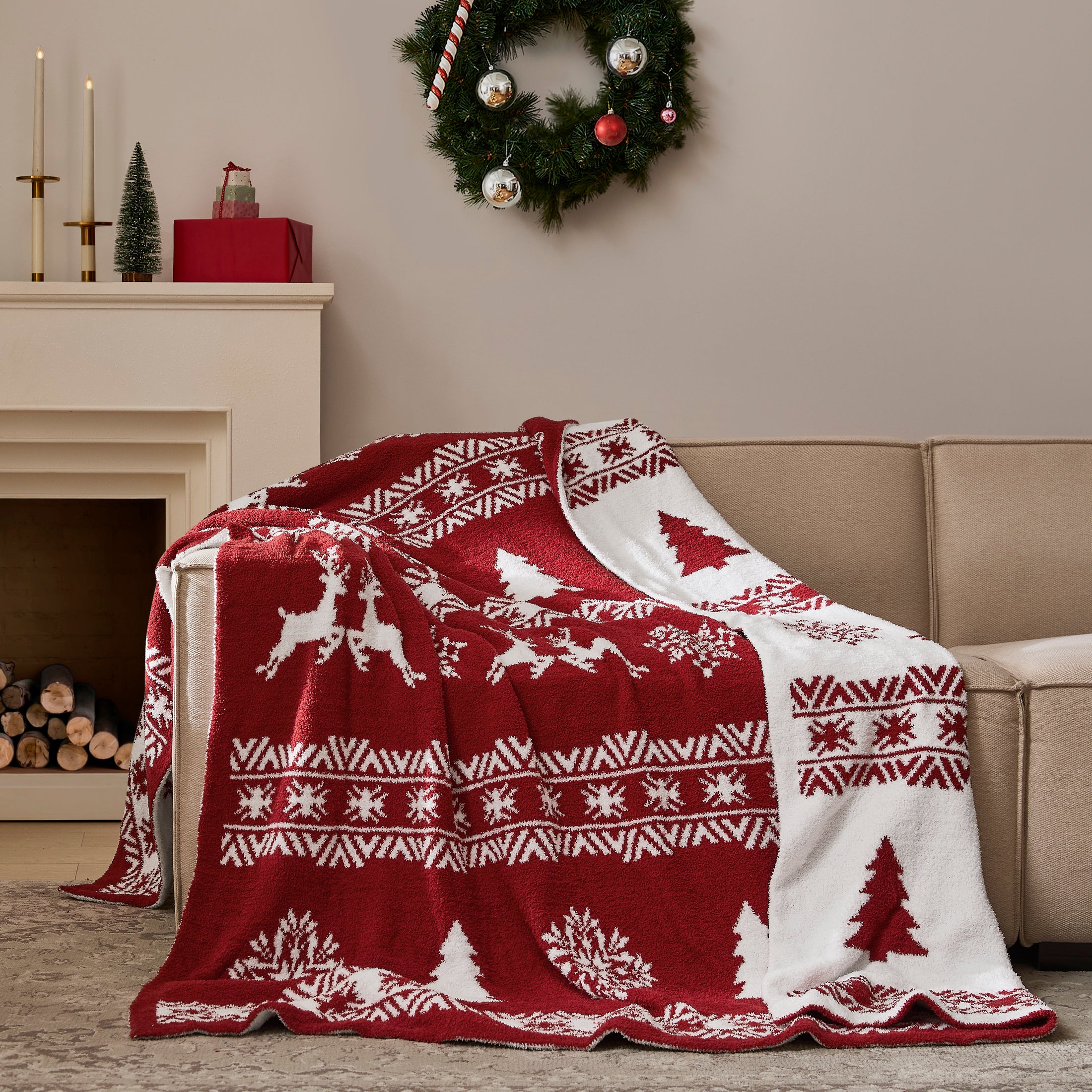 Reversible Christmas Knit Blanket