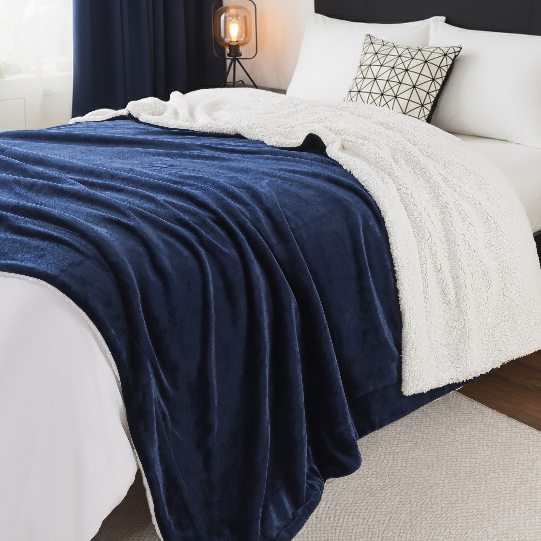 Reversible Sherpa Fleece Throw Blanket