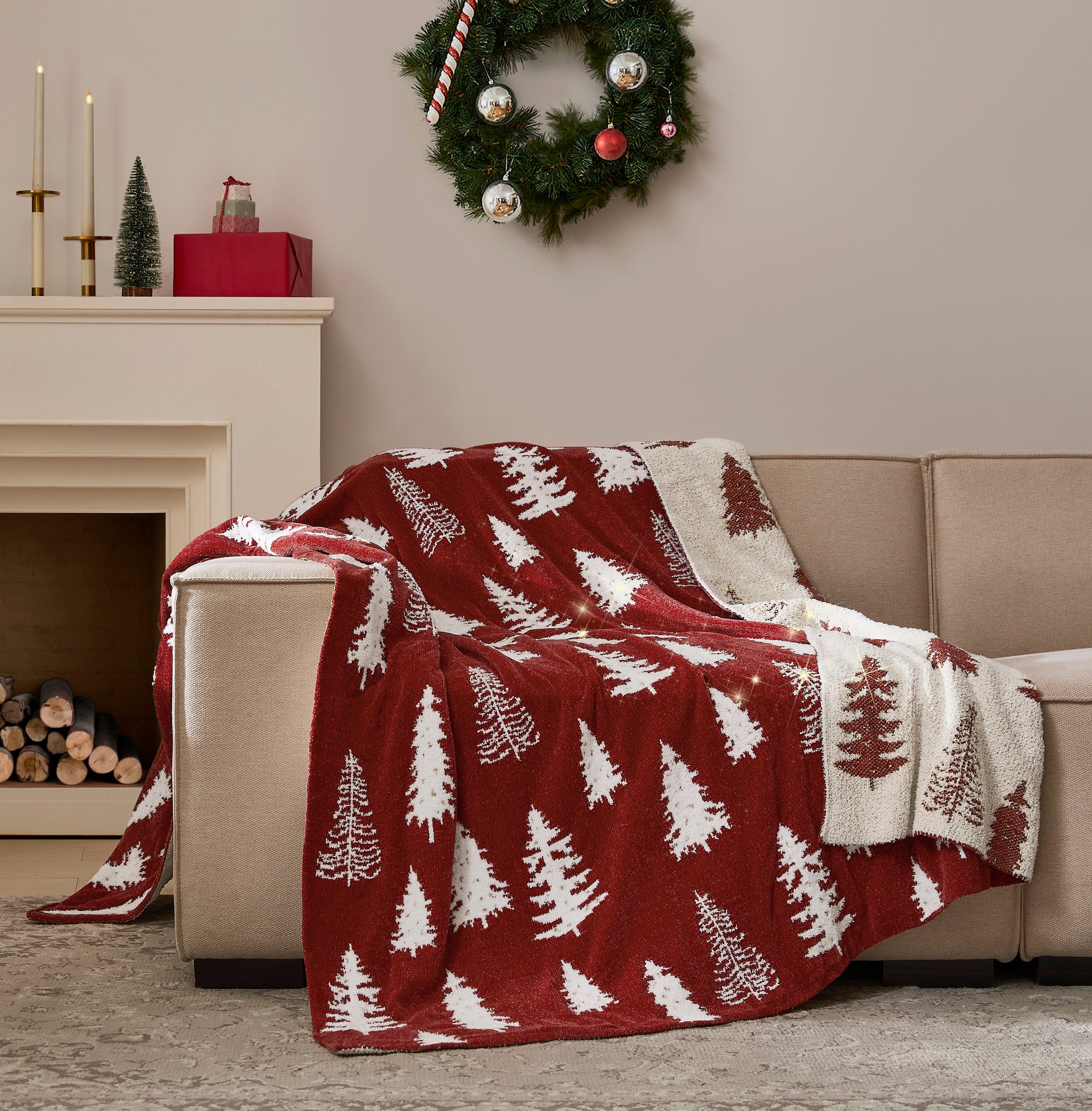 Christmas Tree Reversible Chenille Throw Blanket