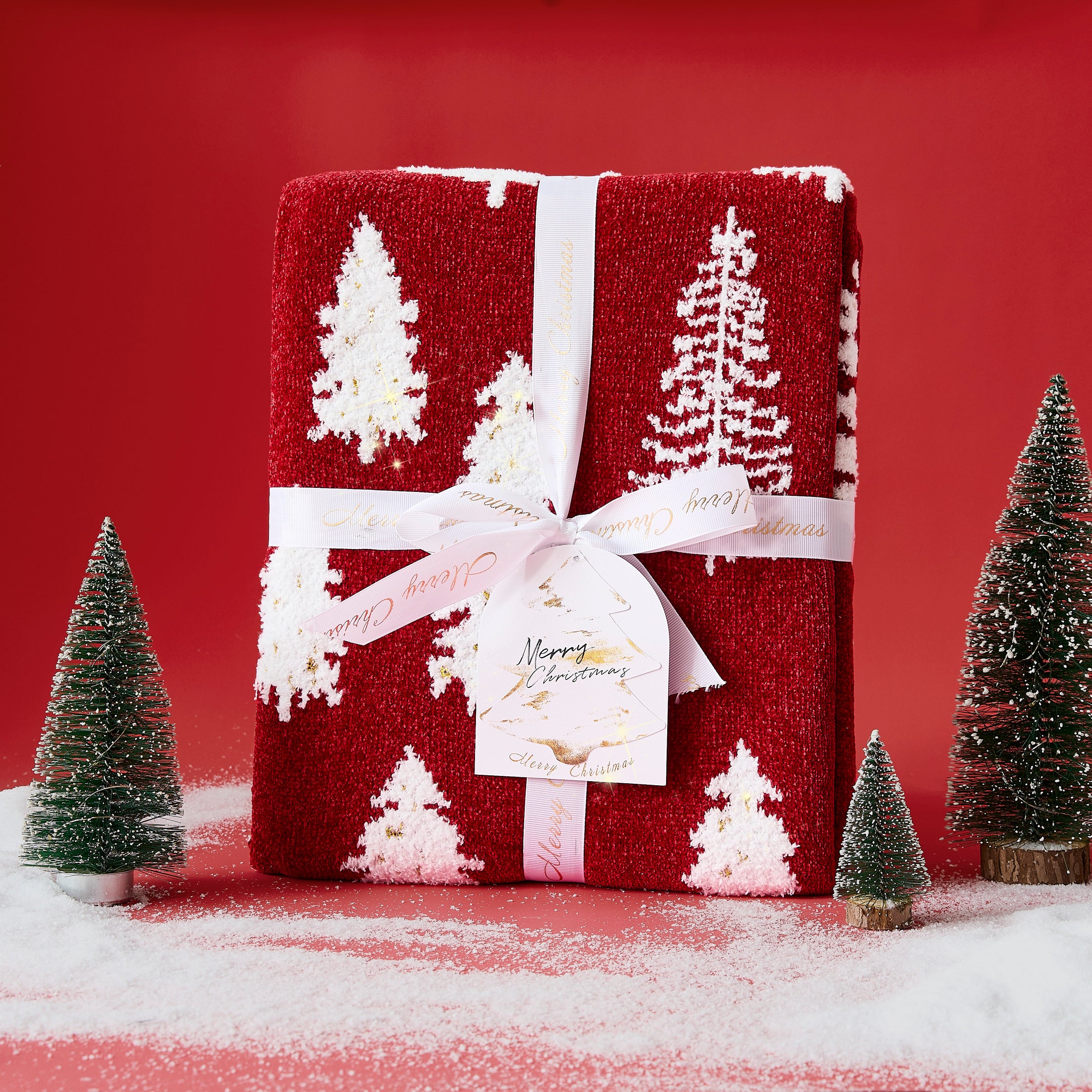 Christmas Tree Reversible Chenille Throw Blanket