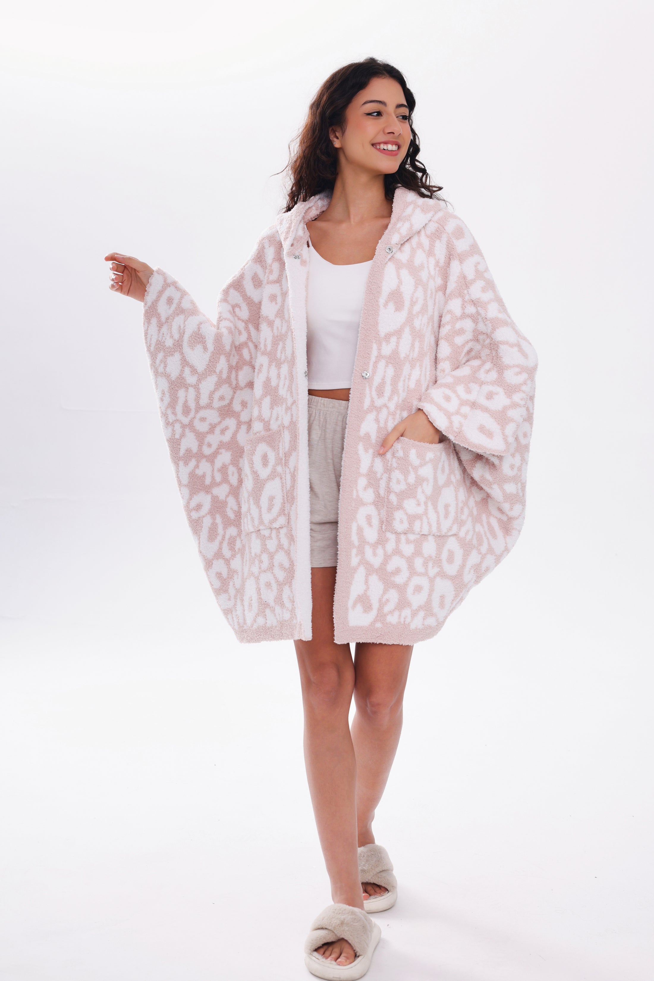 Wearable Hoodie Blanket-Leopard/Beige
