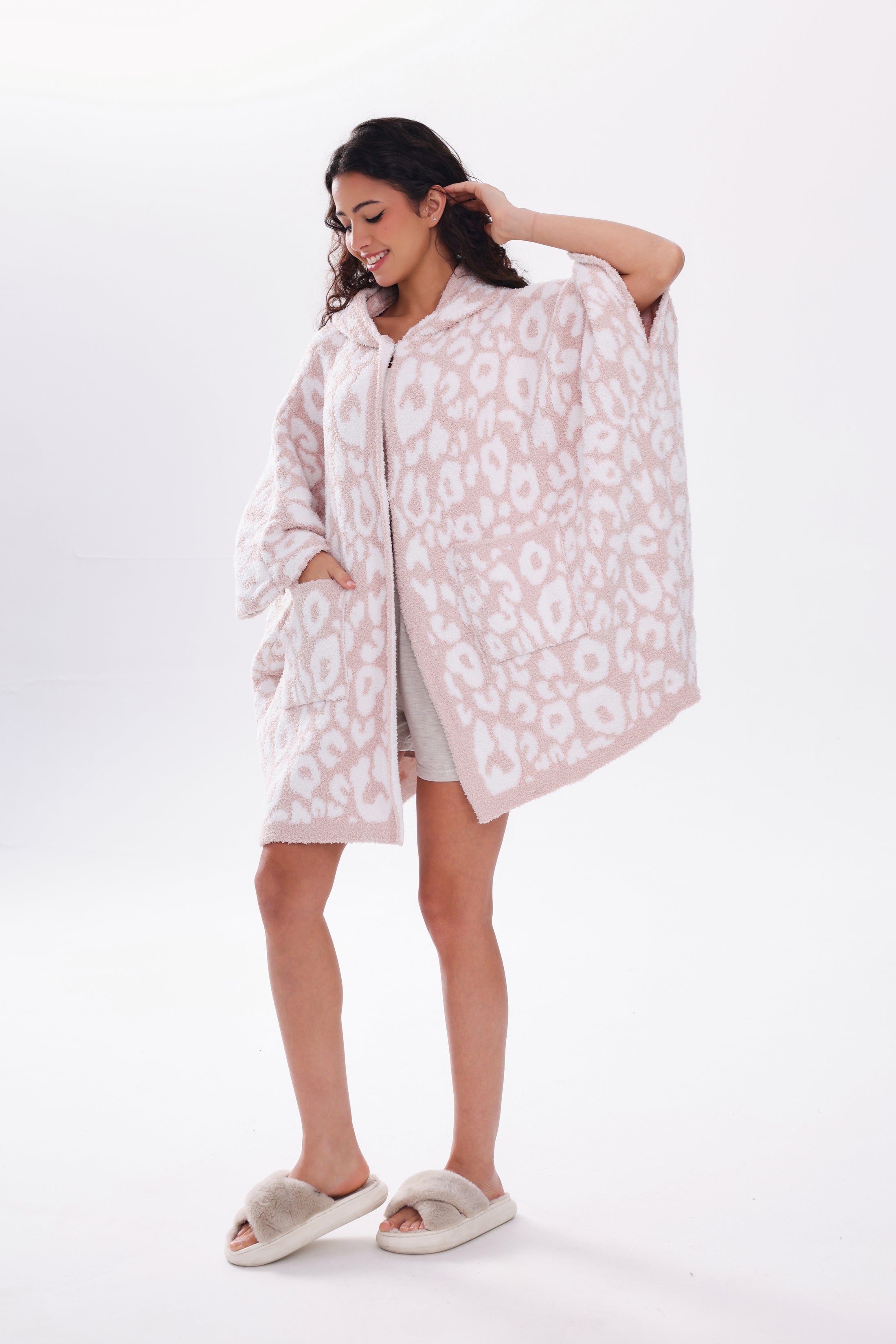 Wearable Hoodie Blanket-Leopard/Beige