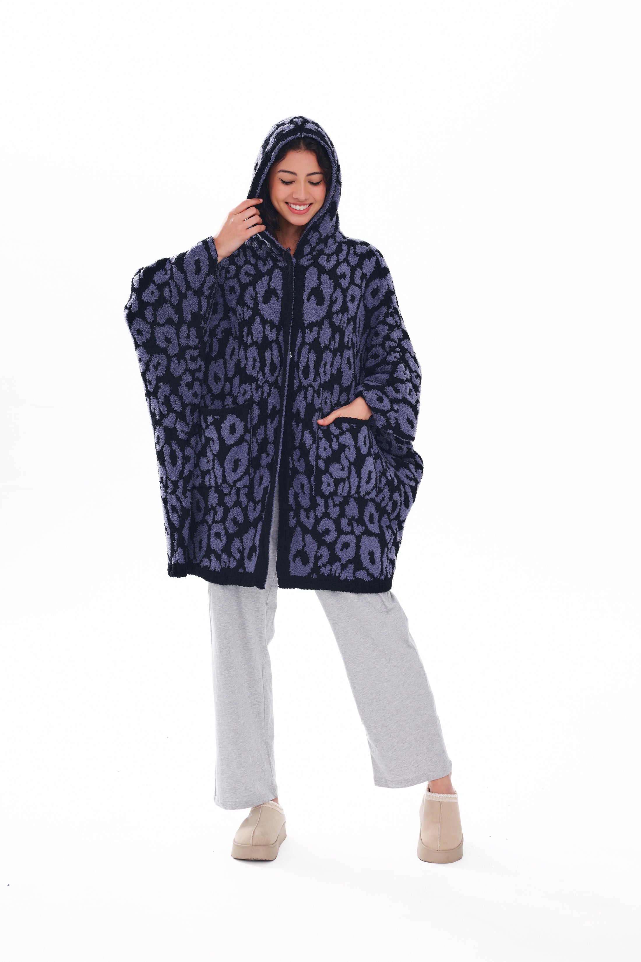 Wearable Hoodie Blanket-Leopard/Beige