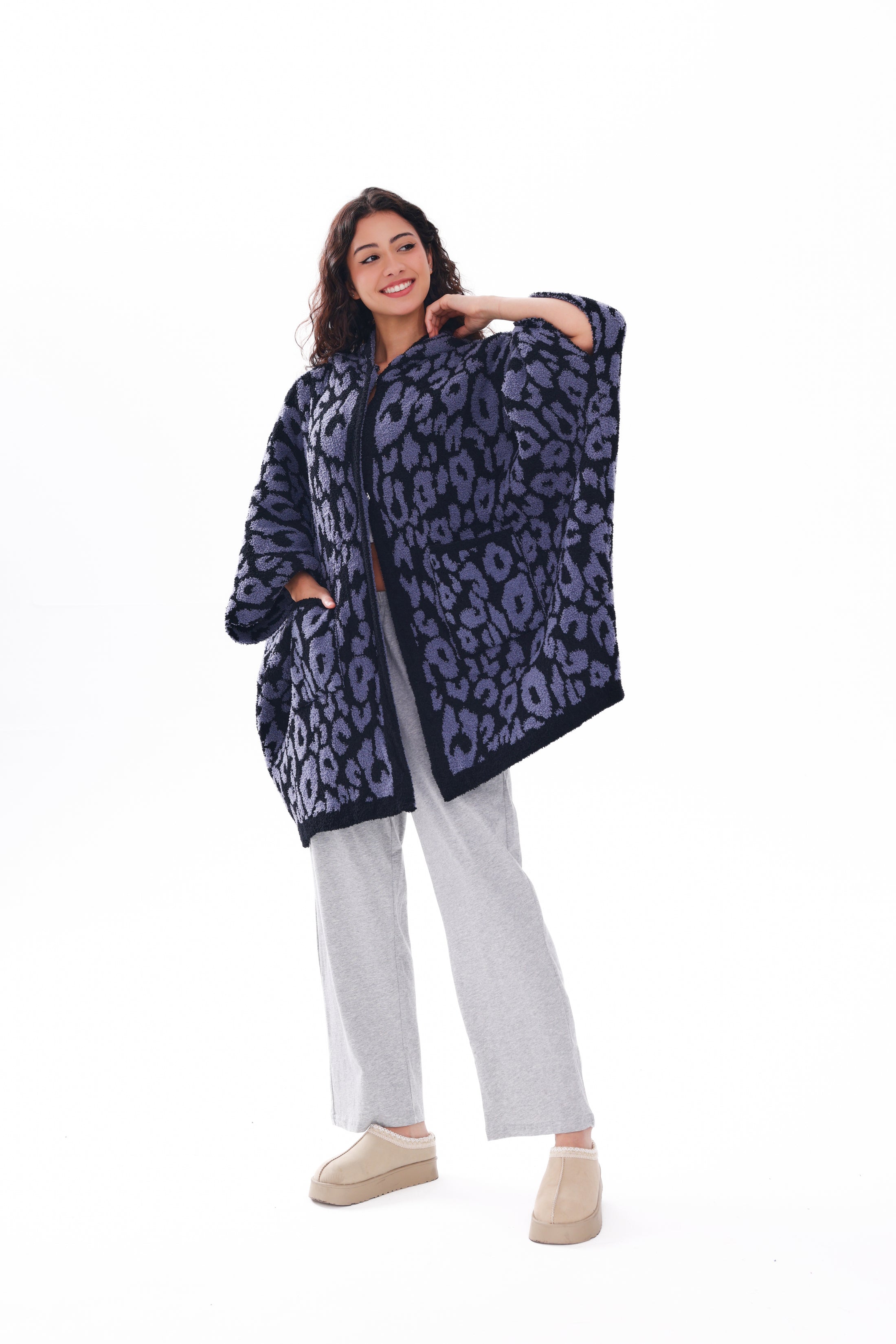 Wearable Hoodie Blanket-Leopard/Beige