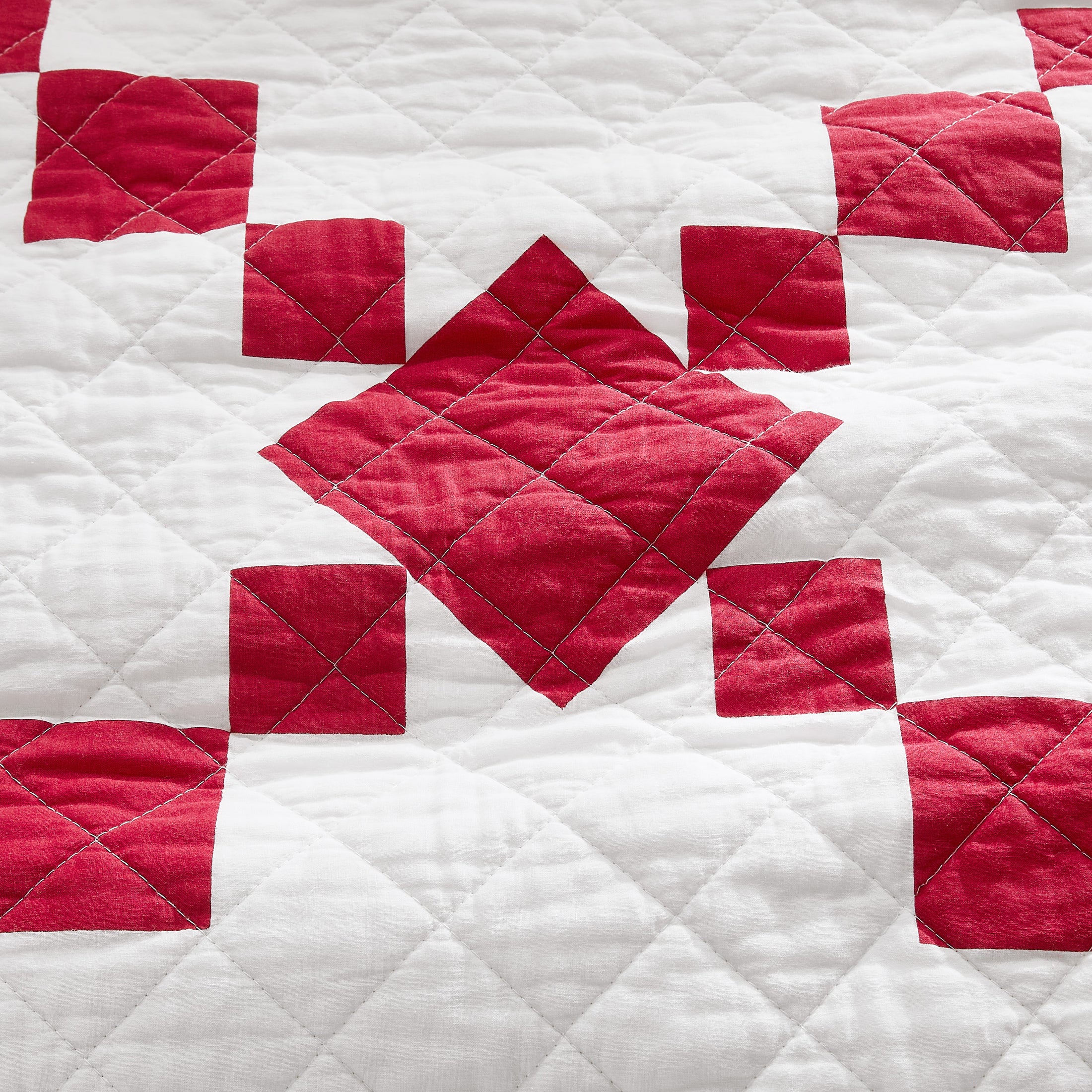 100% Cotton Vintage Farmhouse Block Print Quilt (Red/Blue)